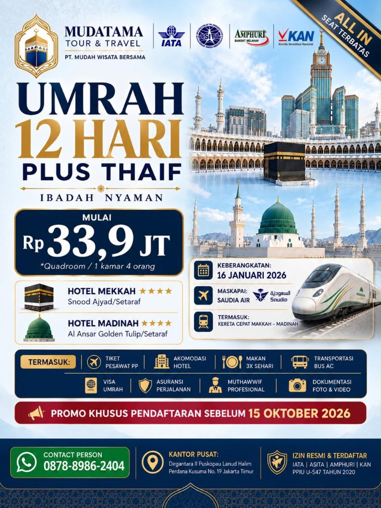 Paket Umrah 12 Hari Plus Thaif Mudatama