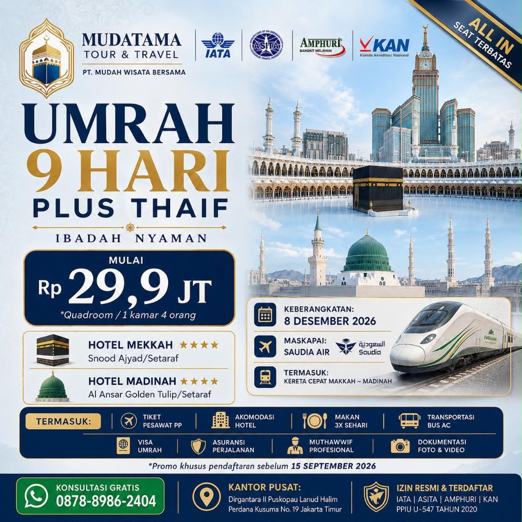 Paket Umrah 9 Hari Plus Thaif Mudatama