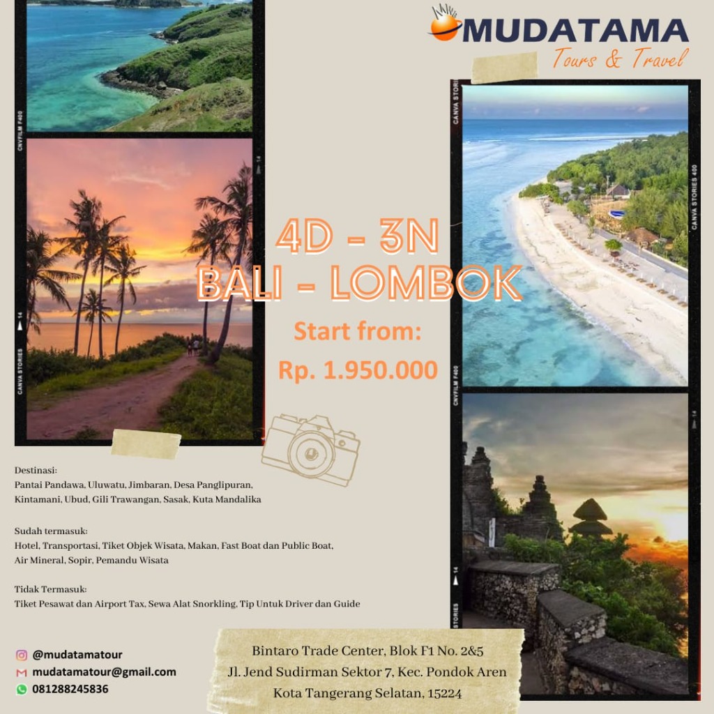 Paket Tour 4D - 3N Bali - Lombok Mudatama
